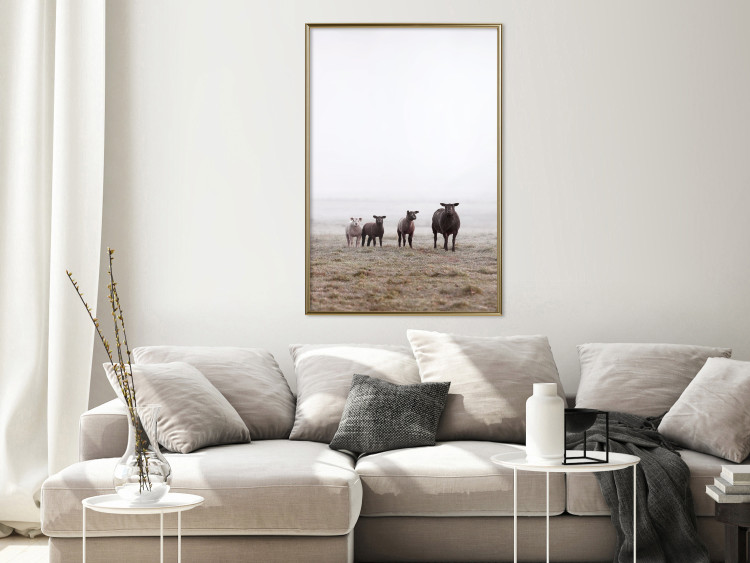 Wall Poster Friends in the Morning - landscape of a field with animals against fog 137919 additionalImage 14