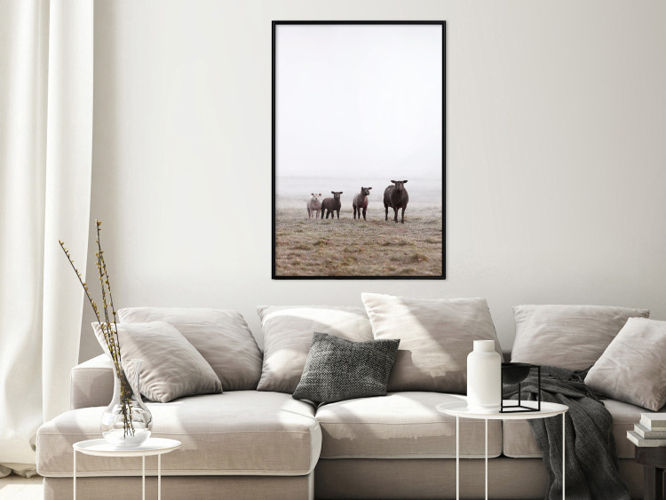 Wall Poster Friends in the Morning - landscape of a field with animals against fog 137919 additionalImage 10