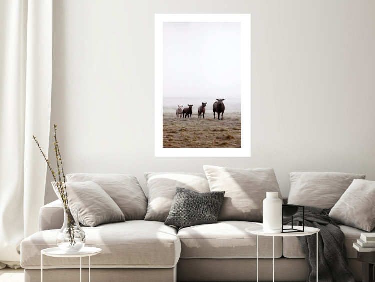 Wall Poster Friends in the Morning - landscape of a field with animals against fog 137919 additionalImage 11