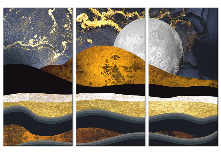 Canvas Art Print Golden Night (3-piece) - gilded sky and moon in art deco style 143019