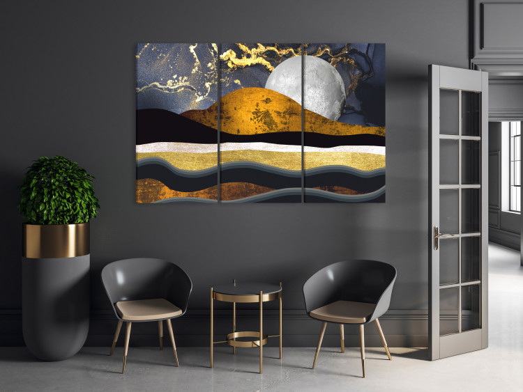 Canvas Art Print Golden Night (3-piece) - gilded sky and moon in art deco style 143019 additionalImage 3