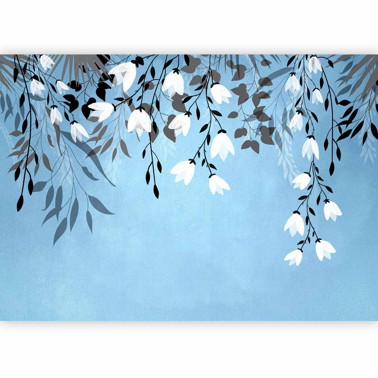 Wall Mural Blue energy - landscape with a loose composition of leaves and white flowers 143519 additionalImage 1