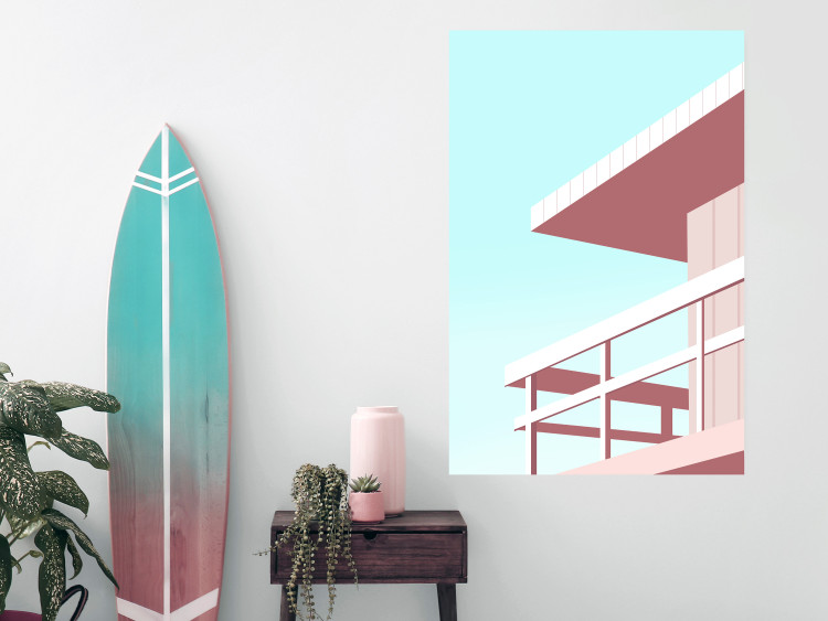 Poster Beach Vacation - Minimalist Pink Lifeguard Tower Against the Sky 144119 additionalImage 8