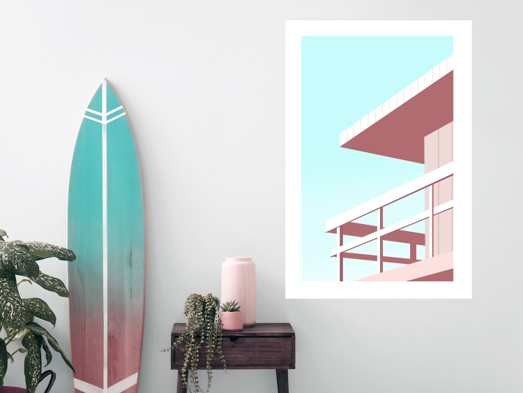 Poster Beach Vacation - Minimalist Pink Lifeguard Tower Against the Sky 144119 additionalImage 9
