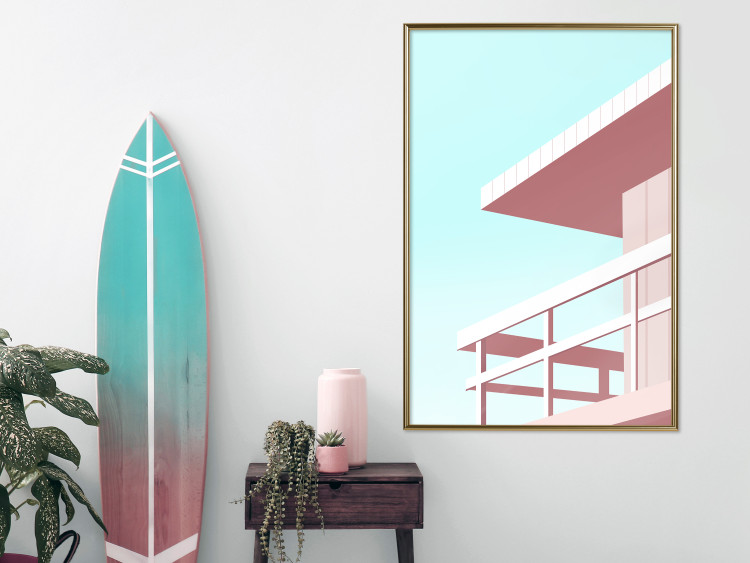 Poster Beach Vacation - Minimalist Pink Lifeguard Tower Against the Sky 144119 additionalImage 17