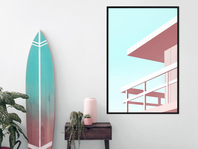 Poster Beach Vacation - Minimalist Pink Lifeguard Tower Against the Sky 144119 additionalImage 14