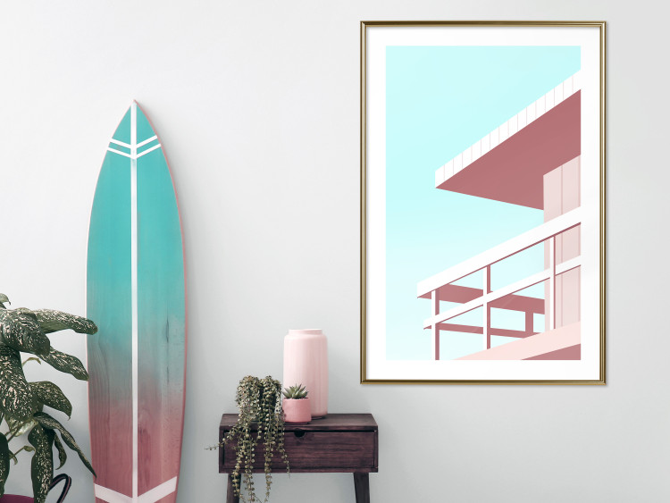 Poster Beach Vacation - Minimalist Pink Lifeguard Tower Against the Sky 144119 additionalImage 15