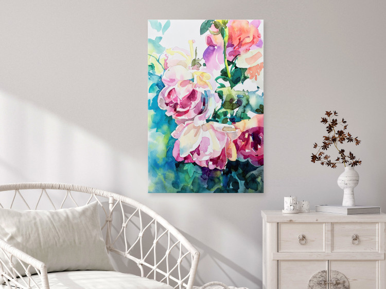 Canvas Print Pink Roses - Bouquet of Flowers and Plants Painted With Watercolor 149819 additionalImage 3