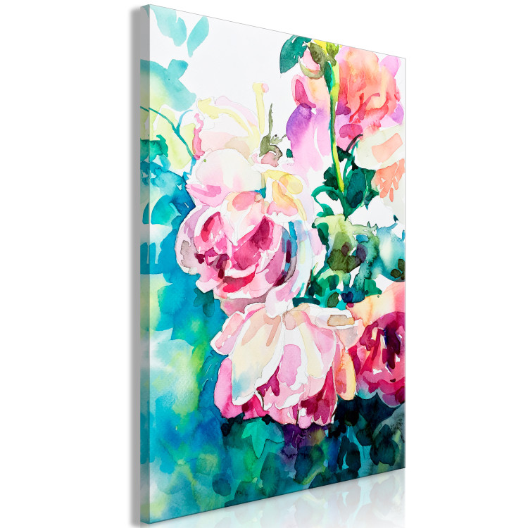 Canvas Print Pink Roses - Bouquet of Flowers and Plants Painted With Watercolor 149819 additionalImage 2
