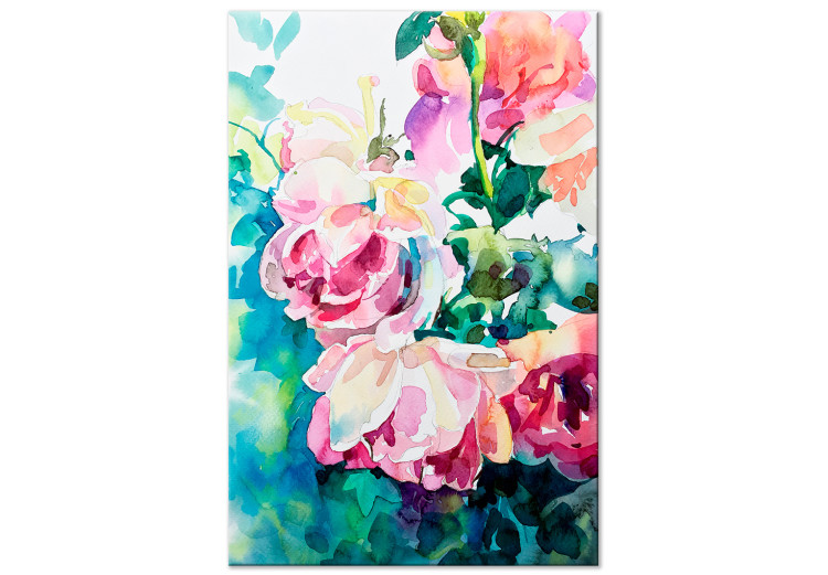 Canvas Print Pink Roses - Bouquet of Flowers and Plants Painted With Watercolor 149819
