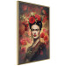 Poster Portrait With Roses - Frida Kahlo on a Brown Background Full of Flowers 152219 additionalThumb 6