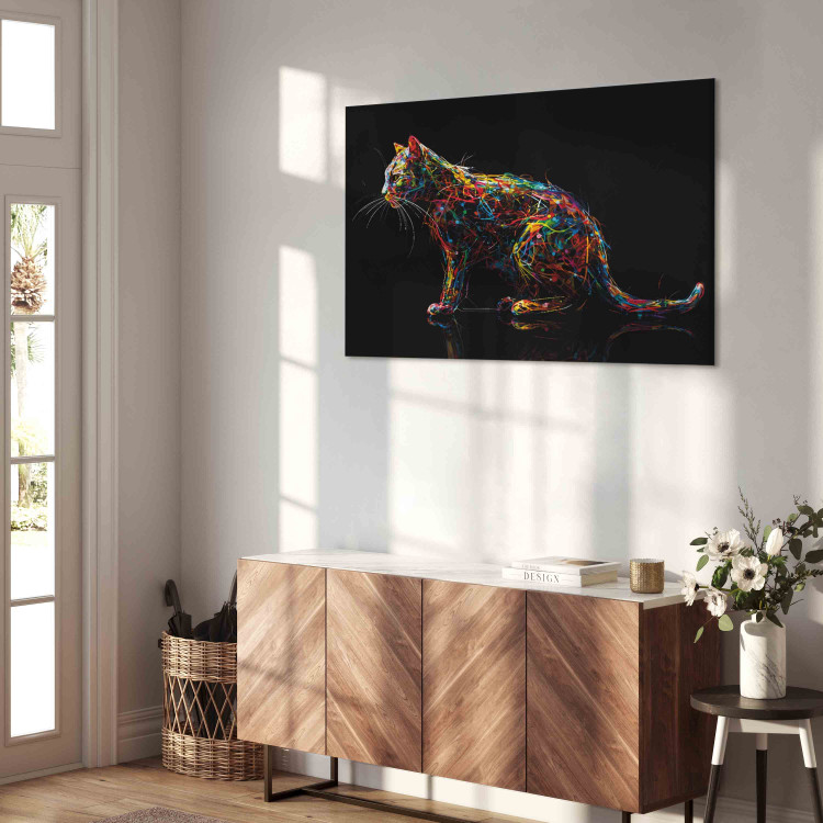 Canvas Print Colorful Animal - Composition With a Cat Waiting for a Mouse on a Black Background 159519 additionalImage 10