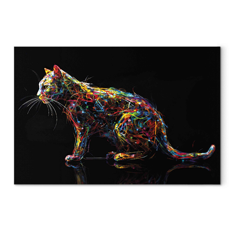 Canvas Print Colorful Animal - Composition With a Cat Waiting for a Mouse on a Black Background 159519