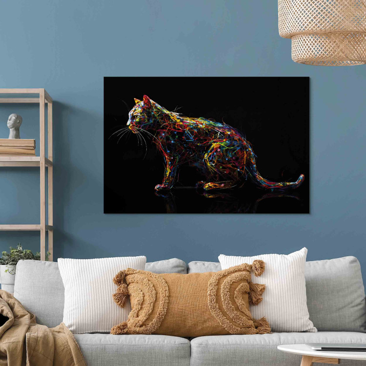 Canvas Print Colorful Animal - Composition With a Cat Waiting for a Mouse on a Black Background 159519 additionalImage 9