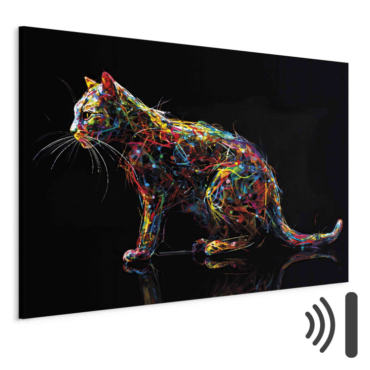 Canvas Print Colorful Animal - Composition With a Cat Waiting for a Mouse on a Black Background 159519 additionalImage 8
