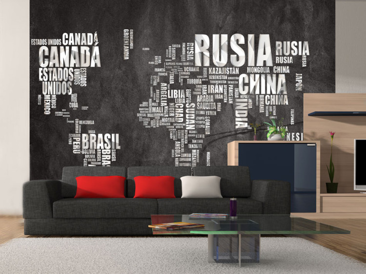 Wall Mural Gray and Black Continents - World Map with Spanish Text 60019