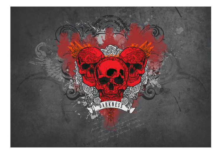 Photo Wallpaper Darkness - Street Art with Red Skulls and Inscription on a Gray Background 60619 additionalImage 1