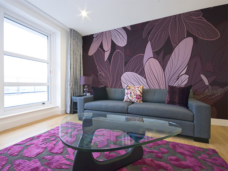 Wall Mural Dreamy flowers - motif with purple magnolias on a background held in shades of purple and pink 60819