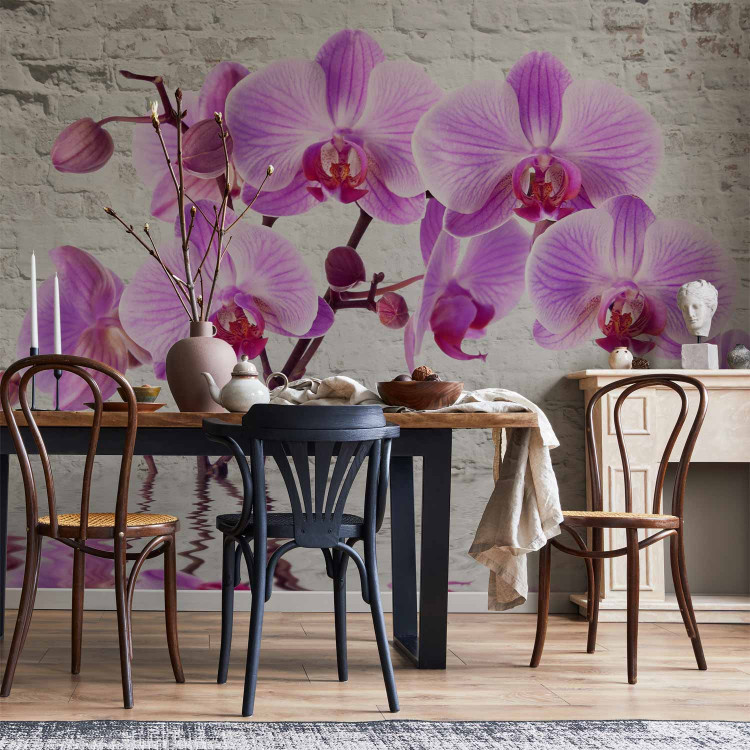 Photo Wallpaper Purple Delight - orchids submerged in water against a backdrop of a white wall 62019 additionalImage 6