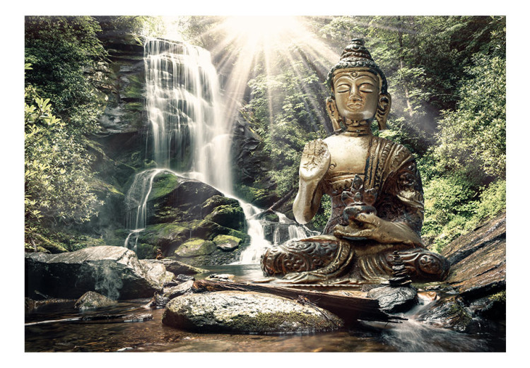 Wall Mural Asian waterfall - Oriental landscape with a big figure of Buddha 89419 additionalImage 1