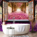 Wall Mural Window in the middle of the forest - view from the window on a purple landscape of trees and flowers 97319 additionalThumb 8