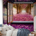 Wall Mural Window in the middle of the forest - view from the window on a purple landscape of trees and flowers 97319 additionalThumb 2