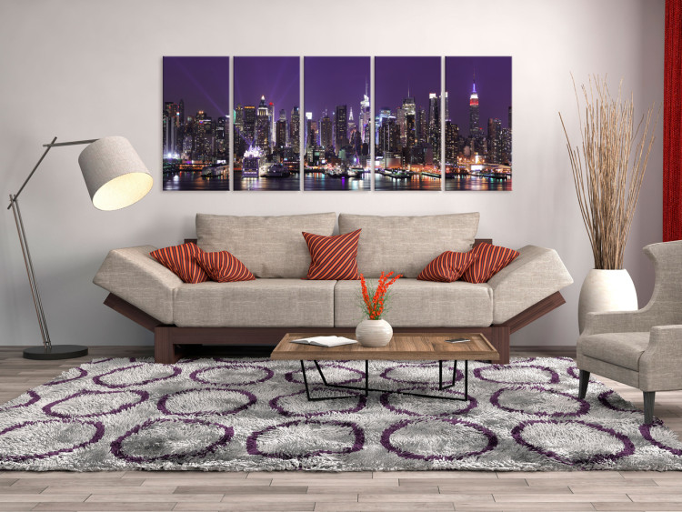 Canvas Art Print New York: Skyscrapers (5-piece) - Skyscrapers and Ocean at Night 98219 additionalImage 3