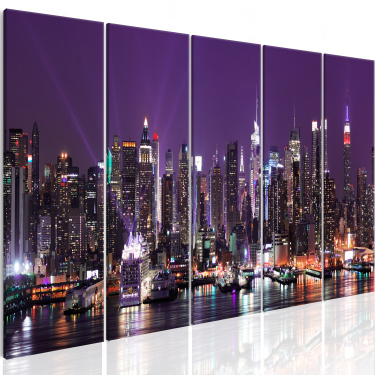Canvas Art Print New York: Skyscrapers (5-piece) - Skyscrapers and Ocean at Night 98219 additionalImage 2