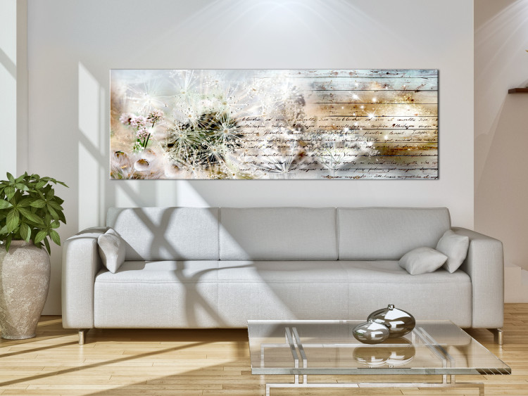 Canvas Fluffy Abstraction (1-piece) - Dandelions and Quotes on Wood 105729 additionalImage 3