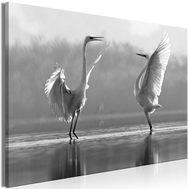 Canvas Print Birds' Love Dance (1-part) - White Swans Reflected in Water 115129 additionalImage 2