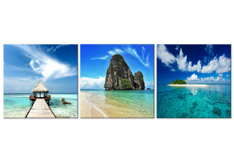 Canvas Art Print In the Land of Blue (3-part) - Seascape and Golden Beach 122829