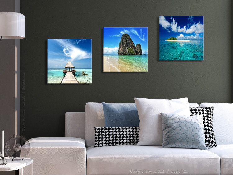 Canvas Art Print In the Land of Blue (3-part) - Seascape and Golden Beach 122829 additionalImage 3