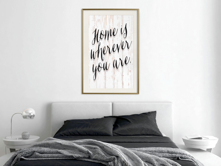 Wall Poster Home Is Wherever You Are - black English text on a wooden background 125229 additionalImage 21