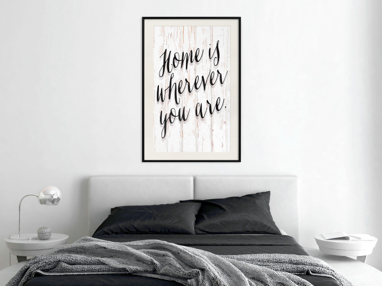 Wall Poster Home Is Wherever You Are - black English text on a wooden background 125229 additionalImage 22