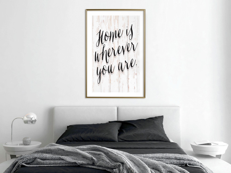 Wall Poster Home Is Wherever You Are - black English text on a wooden background 125229 additionalImage 13