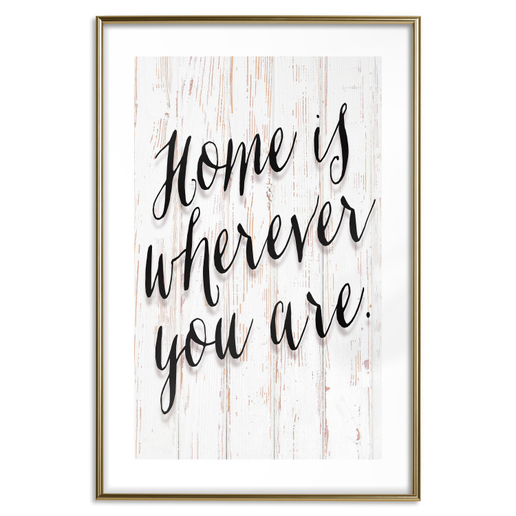 Wall Poster Home Is Wherever You Are - black English text on a wooden background 125229 additionalImage 14