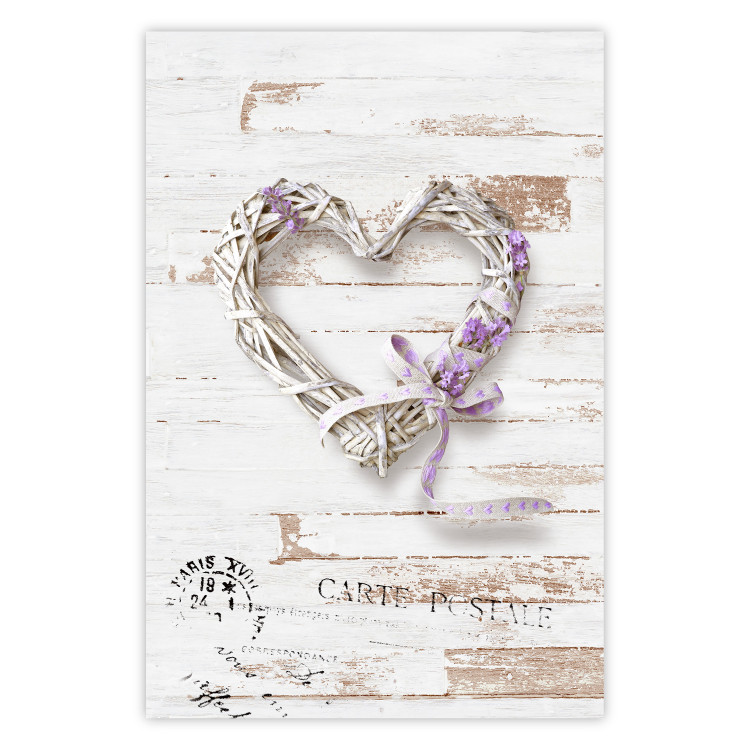 Wall Poster Intertwined Message - decorative heart on light wooden background 128029