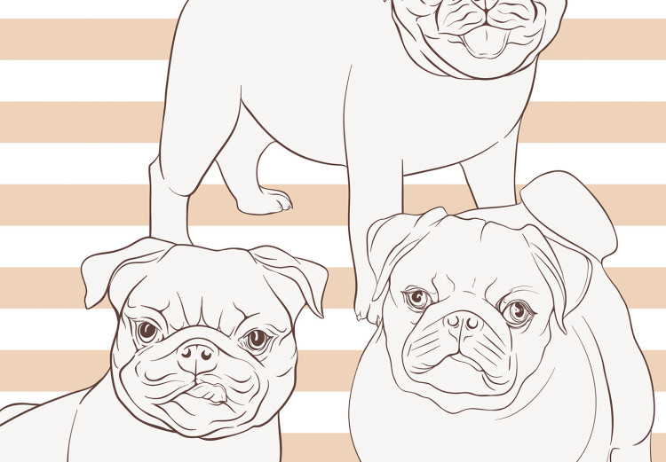 Photo Wallpaper Empress dogs - illustrated funny pug dogs on a background in orange and white stripes, ideal for a child's room 129029 additionalImage 7