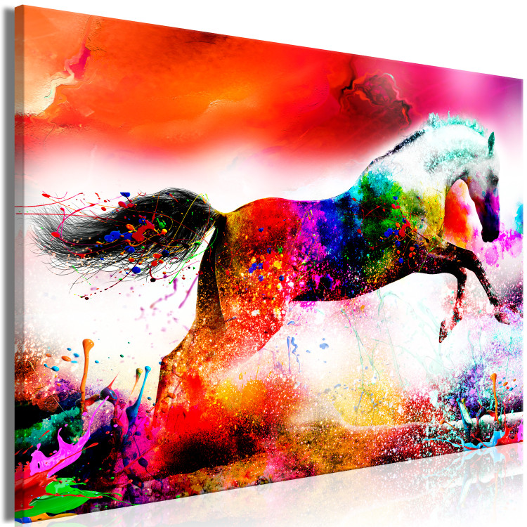 Canvas Print Merry Stallion (1-part) wide - abstract colorful animal 129529 additionalImage 2