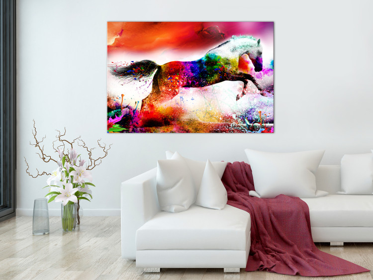 Canvas Print Merry Stallion (1-part) wide - abstract colorful animal 129529 additionalImage 3