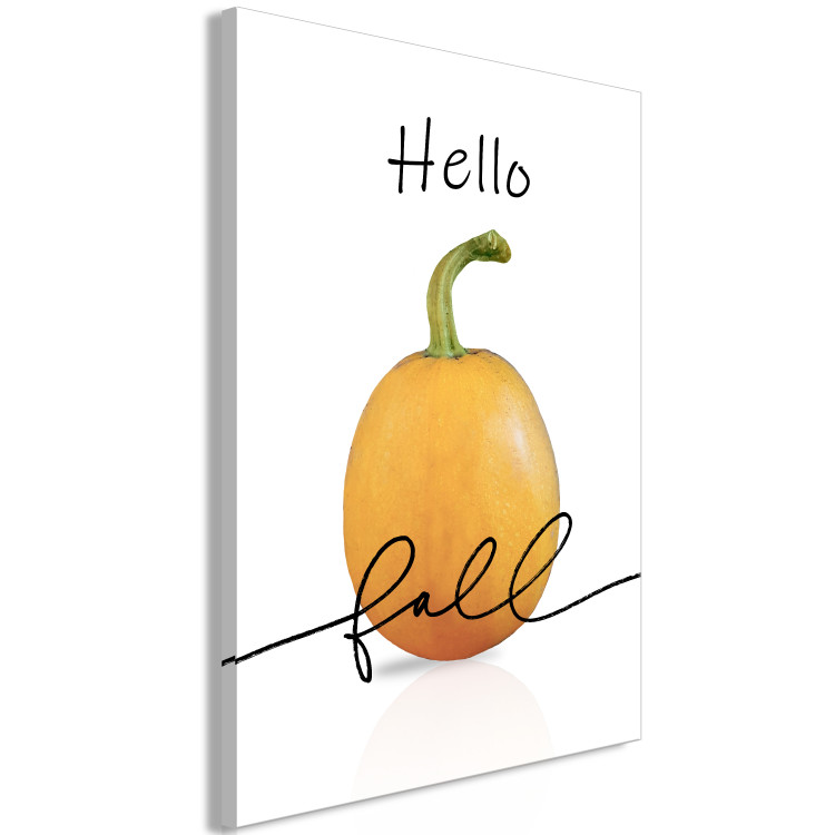 Canvas Print Welcome to autumn - still life with pumpkin and black lettering in English Hello autumn in vibrant colors on a white background 131529 additionalImage 2