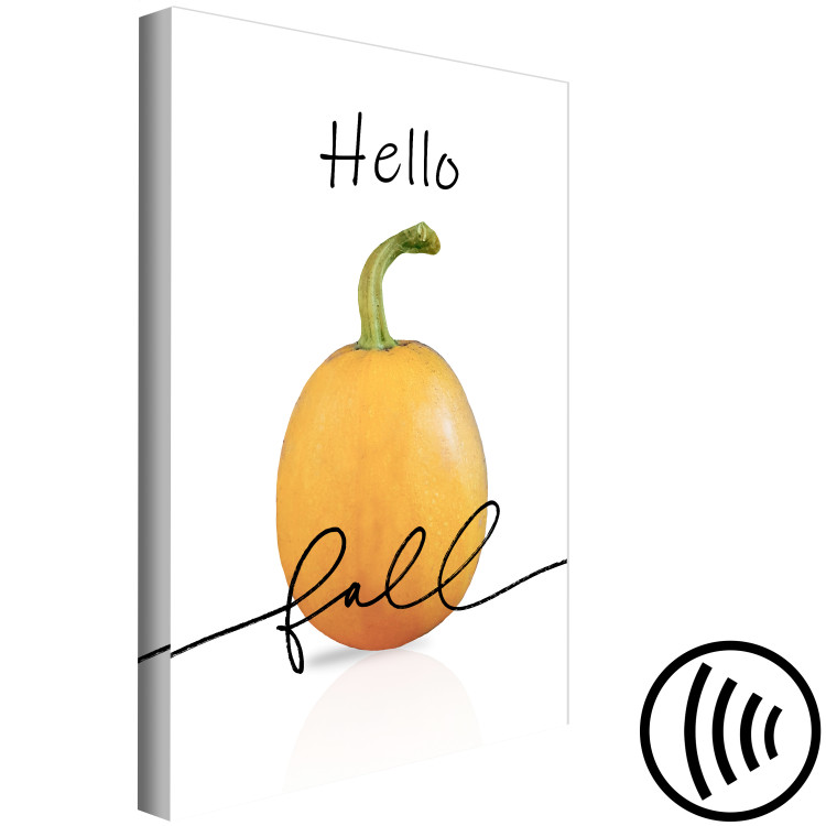 Canvas Print Welcome to autumn - still life with pumpkin and black lettering in English Hello autumn in vibrant colors on a white background 131529 additionalImage 6