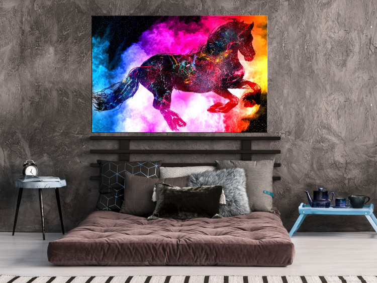 Canvas Art Print Colorful Mist (1-piece) Wide - abstract futuristic horse 135229 additionalImage 3
