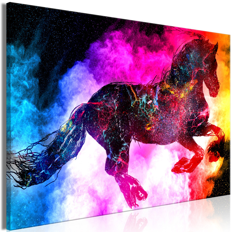 Canvas Art Print Colorful Mist (1-piece) Wide - abstract futuristic horse 135229 additionalImage 2