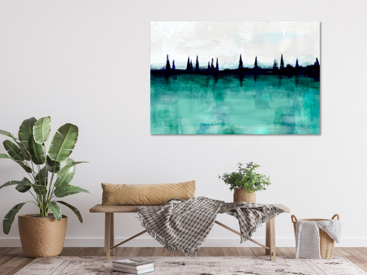 Canvas Art Print Forest and lake - landscape with blurry water and distant trees 135429 additionalImage 3