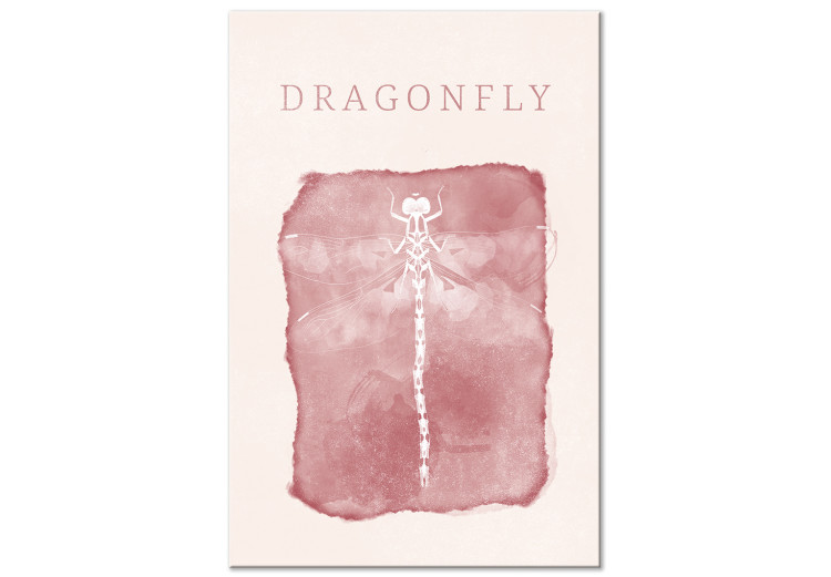 Canvas Print White dragonfly and inscription - a composition on a beige background 136529