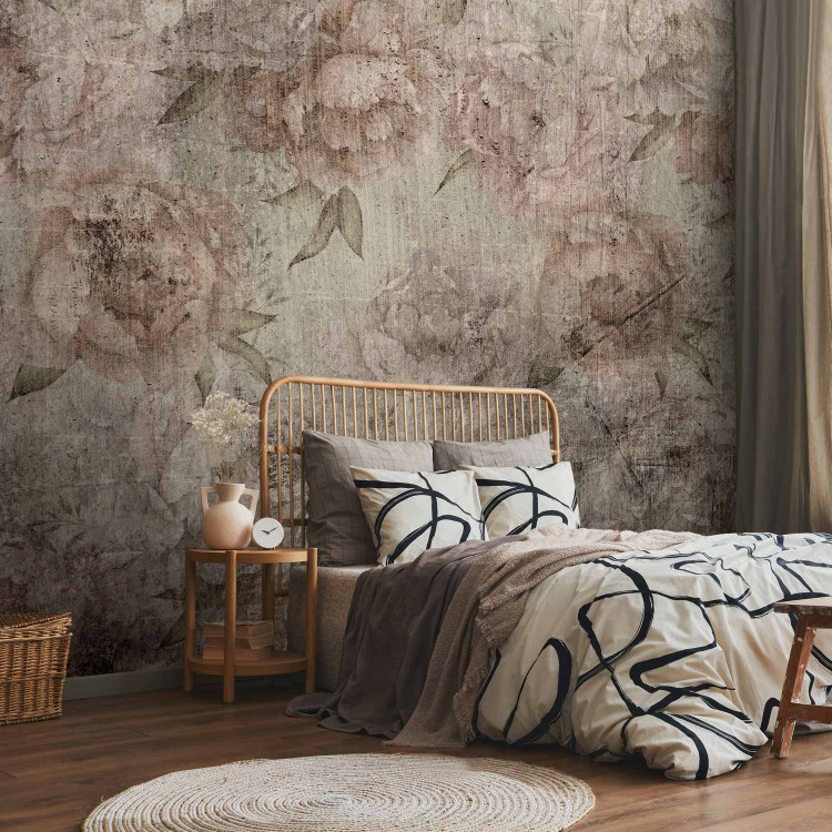 Wall Mural Venetian peonies - flowers on a background with a vintage effect of destruction 143829 additionalImage 2