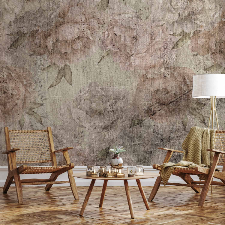 Wall Mural Venetian peonies - flowers on a background with a vintage effect of destruction 143829