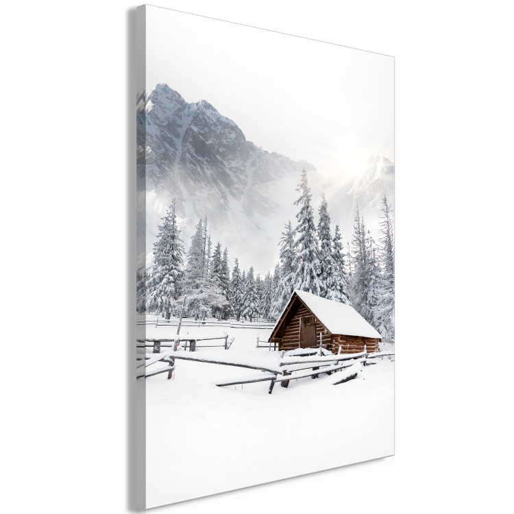 Canvas Winter Morning - Sunrise Landscape Over the Mountains, Forest and a Cottage 148429 additionalImage 2