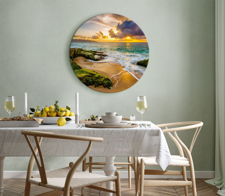 Round Canvas Landscape - Overgrown Stones on the Beach at Sunset 148629 additionalImage 4